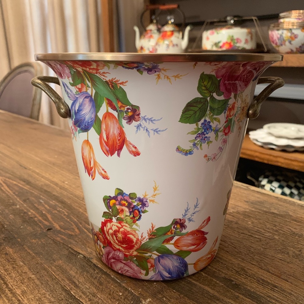 Mackenzie Childs white flower market ice bucket